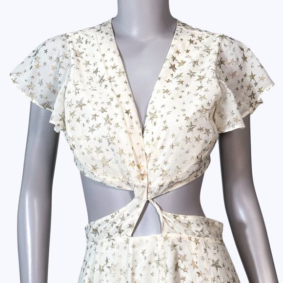 Free People Jasper Gold Foil Star Cutout Maxi Dress Womens 4 Fairy Boho Romantic - Picture 3 of 10